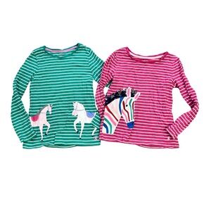 Joules Girls 7-8 Years Green Horse Zebra‎ Striped Long Sleeve Shirt Top Bundle